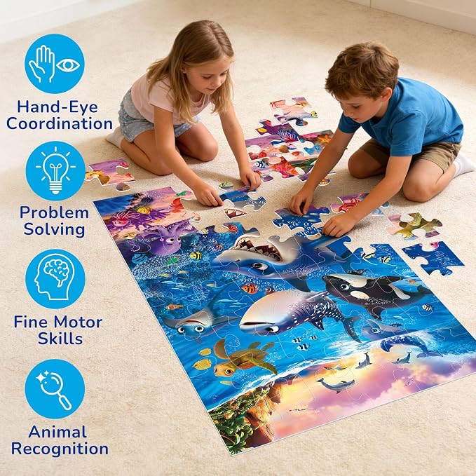 BenBen Floor Puzzles for Kids, 48 Piece 2 x 3 feet Underwater Ocean Puzzles for Kids Ages 4-6, Large Jigsaw Puzzles for Toddlers, Birthday Gift for Girls Boys