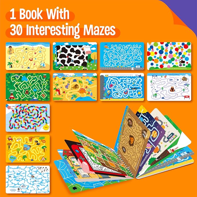 SpriteGru Dry Erase Mazes Game Pad, 30 Mazes Reusable & Erasable Book, Fun Brain Challenge Games Interesting Educational Toy and Learning Tool for Road Trip Airplane Travel