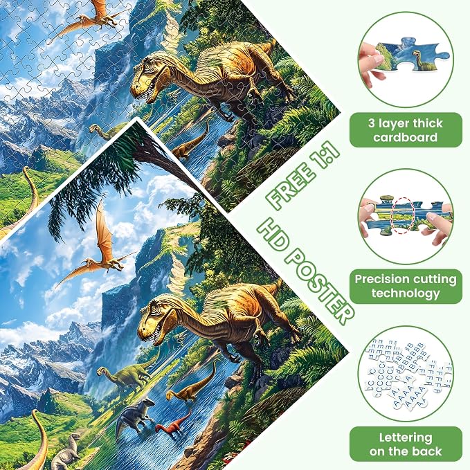 300 Pieces Dinosaur Puzzles for Adults, Lake Animals Puzzle for Adults Children, Tyrannosaurus Puzzle 300 Pieces, Gift for Birthday, Home Decor, Fun for Family Entertainment(20.5 * 15 in)
