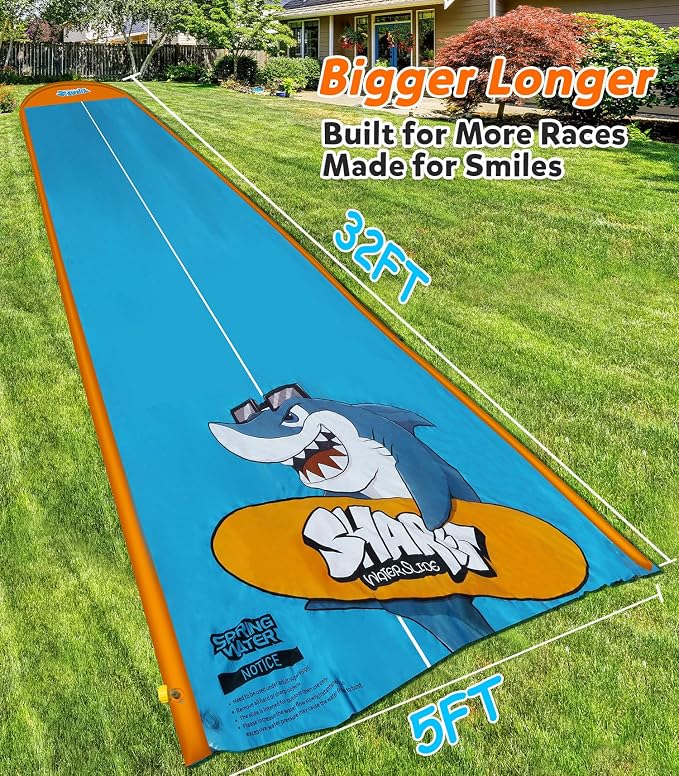 Spring Water Slip and Water Slide, 32ft *2 Lanes Slip Water Slides for Kids Backyards Ages 5-8 8-12 with Sprinkler and Inflatable Bodyboards, Summer Water Fun Toy for Outdoor Lawn Games Play