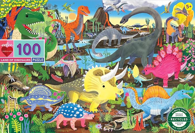 eeBoo 100 Piece Puzzle for Kids - Land of Dinosaurs Children's Puzzle Prehistoric, Large Pieces for Small Hands to Develop Motor Skills