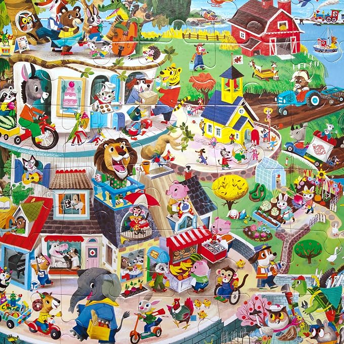 eeBoo 36 Piece Giant Floor Puzzle - Friendly Town Children's Puzzle Community Themed, Large Pieces for Small Hands to Develop Motor Skills