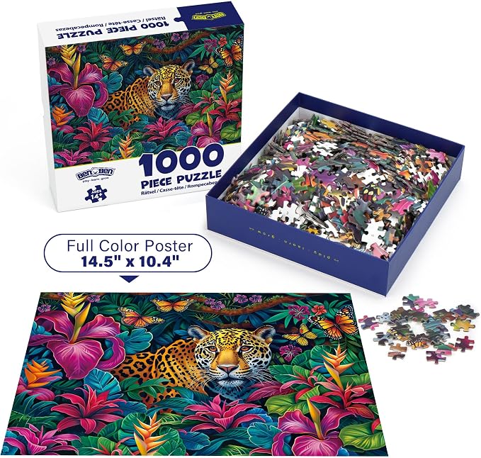 BenBen Puzzles for Adults 1000 Pieces, Jungle Leopard, Challenging Jigsaw Puzzle for Game Night Home Décor (27.5” x 19.7”)