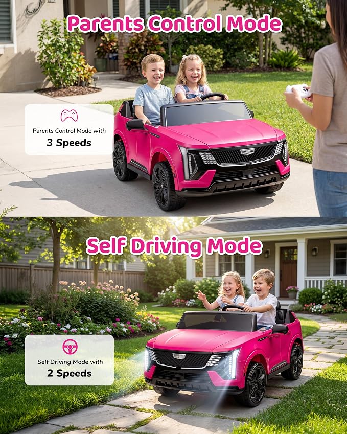 Firstness 2 Seater Ride on Car for Kids 24V Licensed Cadillac Escalade IQ Powered Wheels with Remote Control 400W Electric Ride on Toy with 3 Speed Light Music 7AH Battery Car for Kids Ages 3-8, Pink