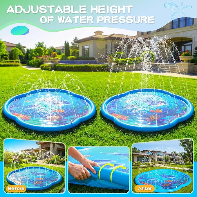 Splash Pad Sprinkler for Kids & Dog, 75" Round Sea World Splash Pad for Toddler 1-3, Thicken Outdoor Water Toy Play Mat for Children, Backyard Inflatable Sprinkler Shallow Pool Fountain Pad