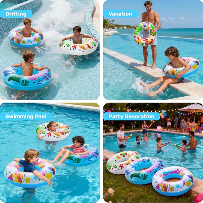JOYIN 3 Pack Pool Floats, Pool Tube for Kids Swim Rings Inflatable Tubes, Unicorn Sea Animal Tubes Floatie Ring Water Toys for Swimming, Summer Beach Party