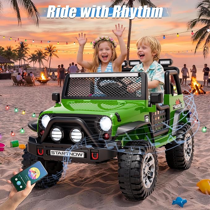 24V 4WD Ride on Truck Car w/800W Motors, 2 Seater, Remote Control, Gift Flower, 3 Speeds, Pop Music, Power 4 Wheels, 24 Volt Ride on Toy Cars for Big Kids Boys Girls, Green