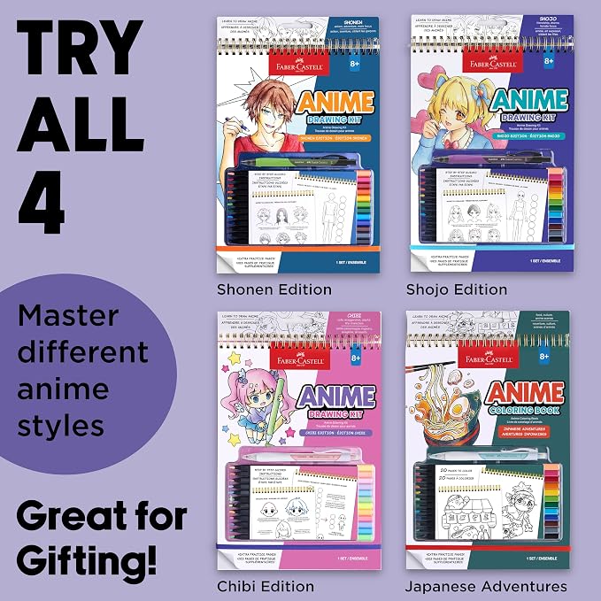 Faber-Castell Anime Drawing Kit: Shojo Edition | Step-by-Step Instruction Book with 20 Practice Pages, Color Pencil Set & Drawing Supplies for Kids, Summer Craft Supplies(1 Book)