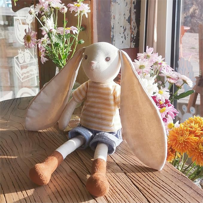 15" Bunny Stuffed Animals for Baby, Plush Toy Doll -Wearing Striped T-Shirt and Pants,Cute Doll Set Dress Up for 3 4 5 Year Old Girl - Gift for Birthday