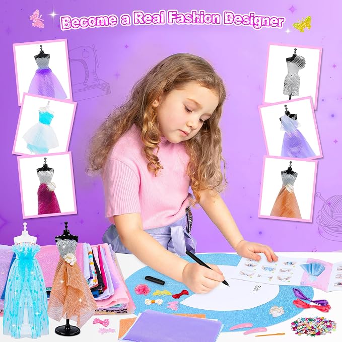 MINIFUN 1500+Pcs Fashion Designer Kit for Girls, Sewing Kit with 7 Mannequins, DIY Arts and Crafts Kit for Kids, Doll Clothes Making Kit, Girl Toys for Age 6 7 8 9 10 11 12 Year Old Gifts