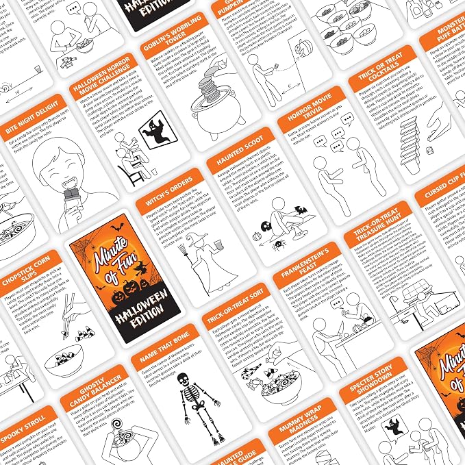 Funwares Halloween Spooky Edition, 100 Minute of Fun Games - Minute to Win It Family Party & Travel for Kids & Adults, 2-12 Players! Play with Everyday Household Items.