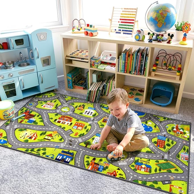 STARUIA Washable Kids Rug Play Mat - Non-Slip Car Rug for Toddlers, Fun Learning City Road Rugs Car Mat for Kids Playroom, Kid Area Carpet for Bedroom Classroom, 79"x39"