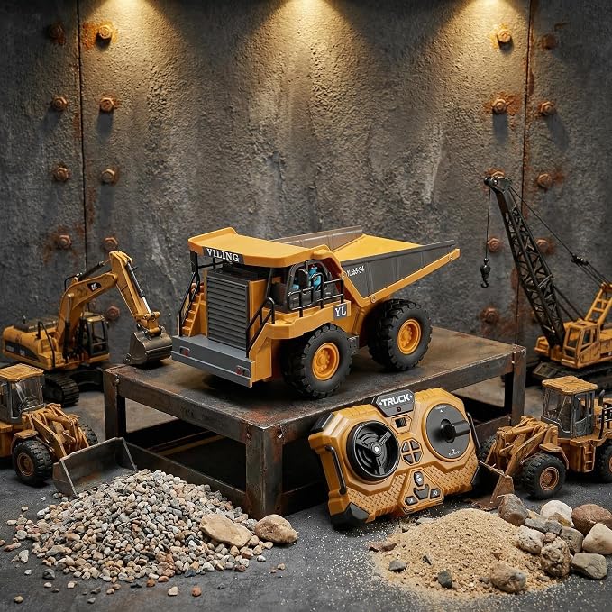 RC Dump Truck Toy, Remote Control Construction Vehicle with Tipping Bed, All-Terrain Off-Road Truck for Sandbox Indoor Outdoor, Gift for Kids & Boys Dozer withLights & Sounds 1:20 Scale Construction