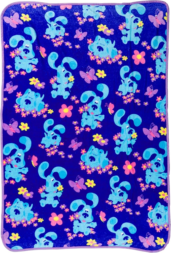 Silver Buffalo Blue's Clues Flowers and Butterflies 45" x 60" Fleece Throw, Soft and Cozy Blanket, 180 GSM