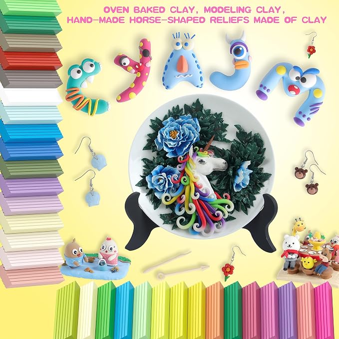 Cyajm 72 Colors Polymer Clay, Non-Toxic Oven Bake Modeling Clay, Soft Molding DIY Craft Clay for Kids, Beginners, Jewelry Making, Art Projects & Home Decor