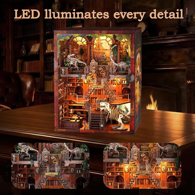 NookMaster Miniature Kit - DIY Miniature House Kit for Adults, Teens, Dollhouse Booknook Bookshelf Insert Decor with LED Light, 3D Wooden Puzzle Gifts for Family, Friends