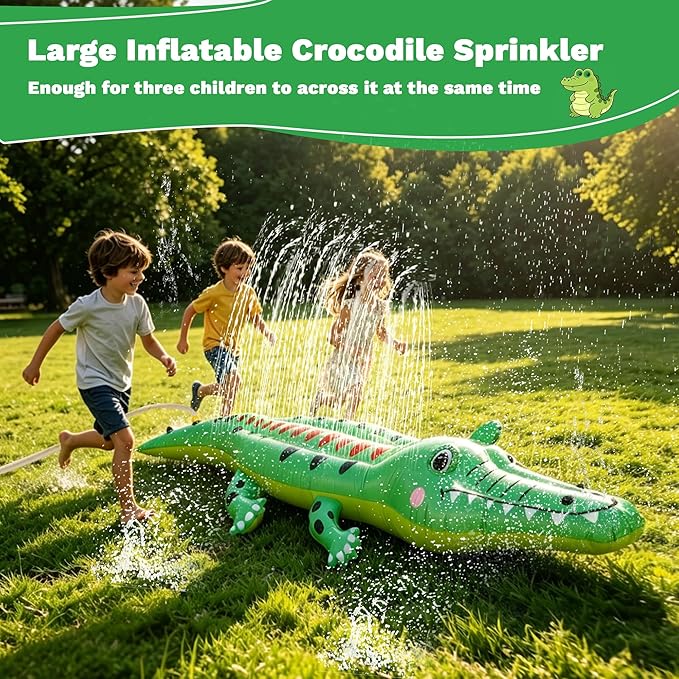 Sprinkler for Kids Large Inflatable Crocodile Water Toys, Kids Sprinklers for Yard, Outdoor Water Spray Sprinkler Summer Toddler Toys for Boys Girls Dogs Backyard