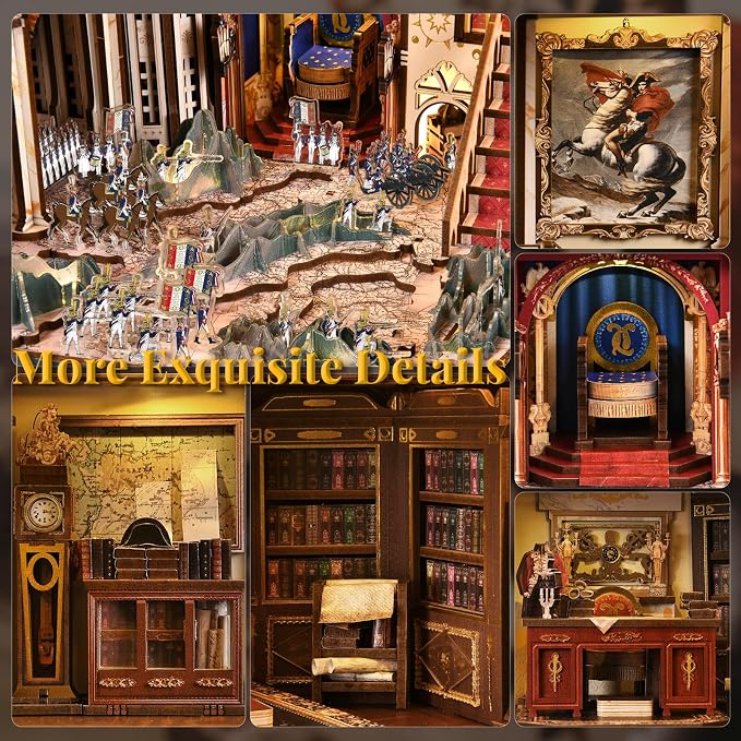 CCCDF Book Nook Kit, DIY Miniature Dollhouse Booknook Kit for Adults and Teens, 3D Wooden Puzzle Booknook Tiny House Bookshelf Decor, Gifts for Family Friens (Napoleon)