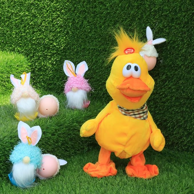 13" Quacking Duck Musical Stuffed Animal Plushies Walking Singing Waving Electronic Interactive Plush Toy for Kids Boys Easter