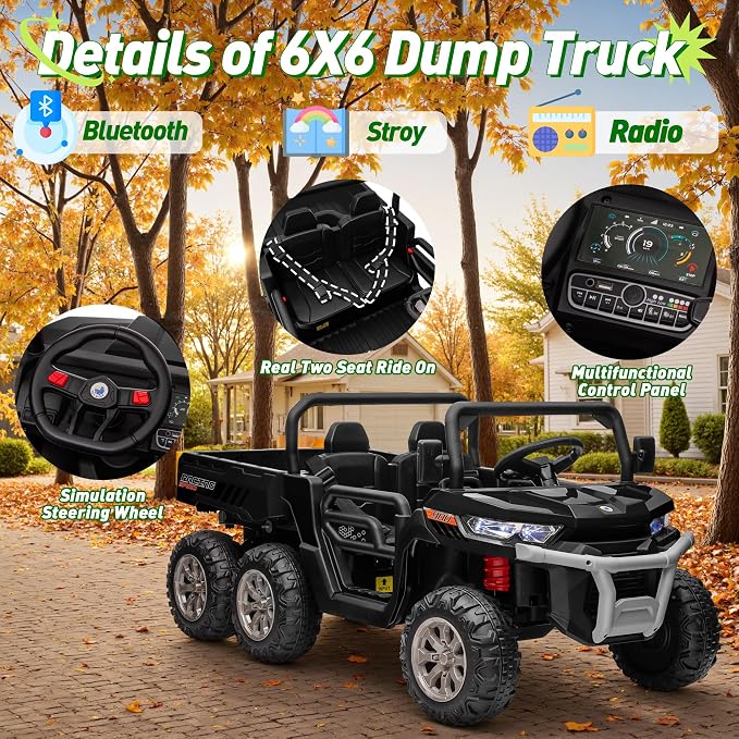 24V Ride on Dump Truck, XL 2 Seater Ride on Cars with Remote Control, 4x200W Powerful Motors, 6-Wheel Suspensions, Electric Dump Bed, Shovel, Kids UTV for Boy Girl