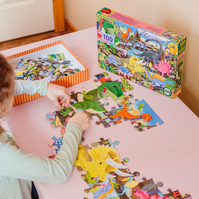 eeBoo 100 Piece Puzzle for Kids - Land of Dinosaurs Children's Puzzle Prehistoric, Large Pieces for Small Hands to Develop Motor Skills