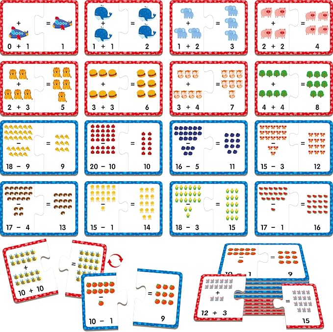 24 Set Addition & Subtraction Puzzles, Self-Correcting Matching Adding and Subtracting Puzzles, Educational Math Games Calculation Activities, Math Learning Toys for Preschool Kids