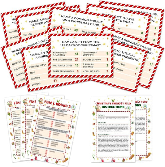 Christmas Games For Families, Christmas Friendly Feud Game, Holiday Games For Adults Large Group Party, Christmas Party Games, Christmas Trivia Card Games - a001