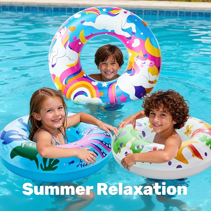 JOYIN 3 Pack Pool Floats, Pool Tube for Kids Swim Rings Inflatable Tubes, Unicorn Sea Animal Tubes Floatie Ring Water Toys for Swimming, Summer Beach Party