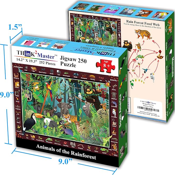 Think2Master Rainforest Jungle Animal 250 Pieces Jigsaw Puzzle for Adults & Seniors. Great Gift with Larger Pieces 14.2” X 19.3”