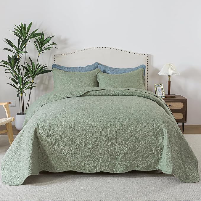 HoneiLife Quilt Sets King Size - 3 Piece Microfiber Quilt Set Lightweight Bedspreads Reversible Coverlets Rustic Bed Cover King Quilt Bedding Sets All Season Quilts