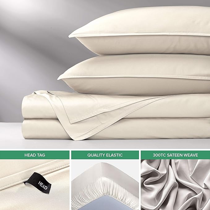 Pure Bamboo Queen Sheets, Genuine 100% Organic Viscose Derived from Bamboo Bed Sheet Set, Luxuriously Soft & Cooling, Double Stitching, 2 Year Quality Promise (Queen, Ivory)