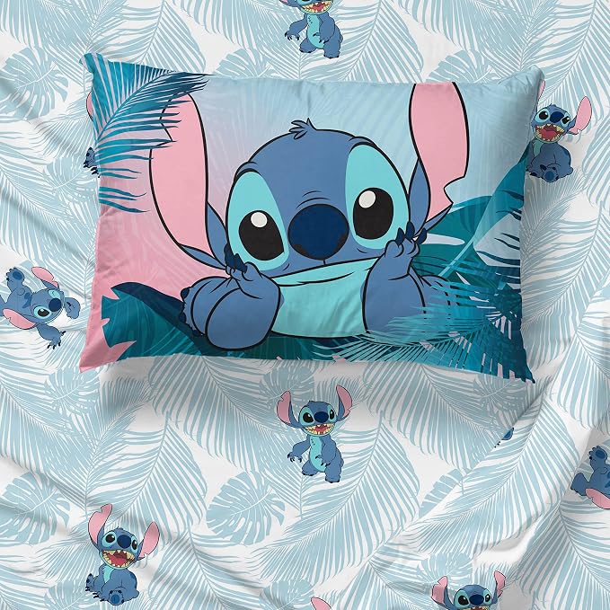 Jay Franco Disney Lilo & Stitch Floral Fun 5 Piece Twin Bed Set - Includes Reversible Comforter & Sheet Set Bedding - Super Soft Fade Resistant Microfiber