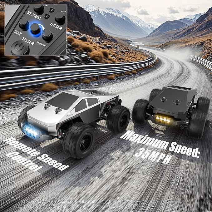 1/16 Brushless Fast RC Cars for Adult, 35Mph High Speed Remote Control Car, Cyber RC Truck, 4x4 Monster Truck Toy, 2.4GHz Remote, All Terrain Off-Road Vehicle, Colorful LED Light, Kids Gift