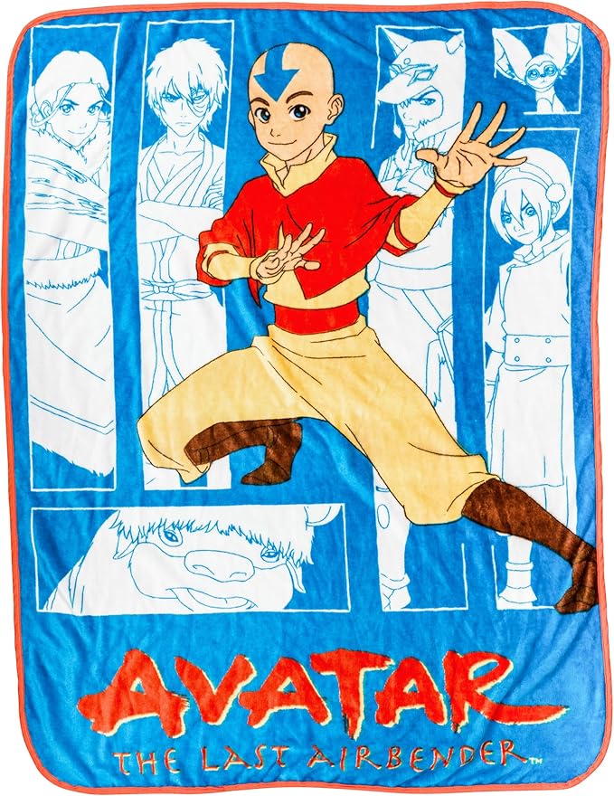 Silver Buffalo Avatar The Last Airbender Featuring Aang, Zuko, Katara, Sokka Wolf, Toph Beifong, Appa, and Momo 45" x 60" Fleece Throw, Soft and Cozy Blanket, 185 GSM
