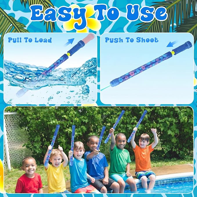 Halloscume 6 Pcs Kids Water Guns Bulk Hawaiian Party Favors 15.75" Palm Leaves and Flowers Water Squirters Blaster Shooters for Summer Swimming Pool Beach Cartoon Birthday Gifts Supplies