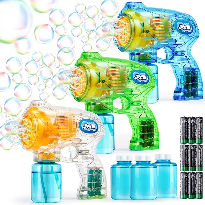 JOYIN 3 Packs Bubble Guns with 3 Solutions, Automatic Bubble Maker Blower Machine for Kids, Party Favors, Summer Toy, Birthday, Outdoor & Indoor Activity, Easter