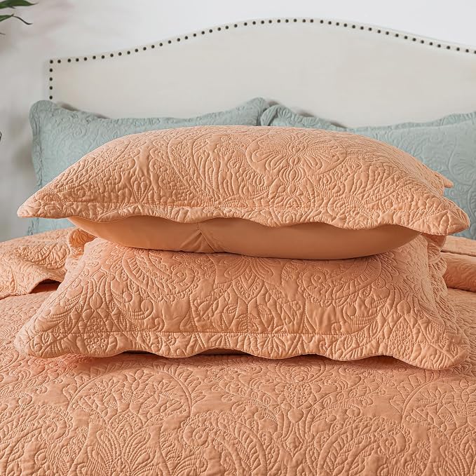 HoneiLife Quilt Sets King Size - 3 Piece Microfiber Bedspreads Reversible Coverlet Lightweight Bedcover Damask Pattern Bedding Sets All Season Quilts