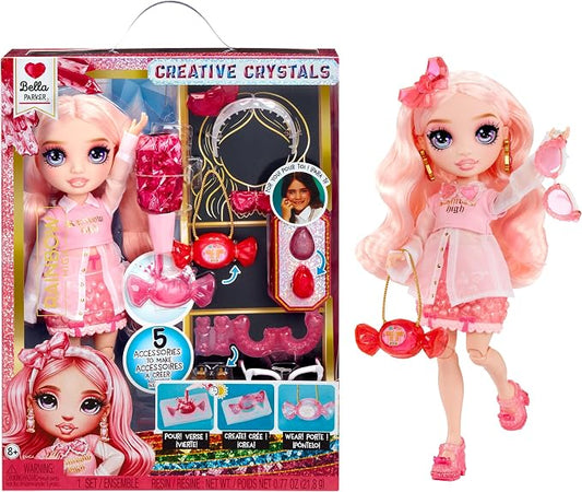Rainbow High Creative Crystals Bella - Pink 11” Fashion Doll with Crystal Accessory Make It Kit, Ring for You, DIY, Crafts, Resin Play, Kids Gift 8+