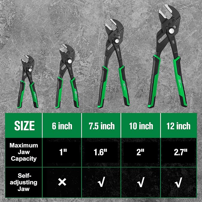 SK 4-Piece Pliers Wrench Set, Adjustable Parallel Smooth Jaw Pliers, 6-Inch, 7.5-Inch, 10-Inch, 12-Inch, Premium CR-V Construction, with Rolling Pouch