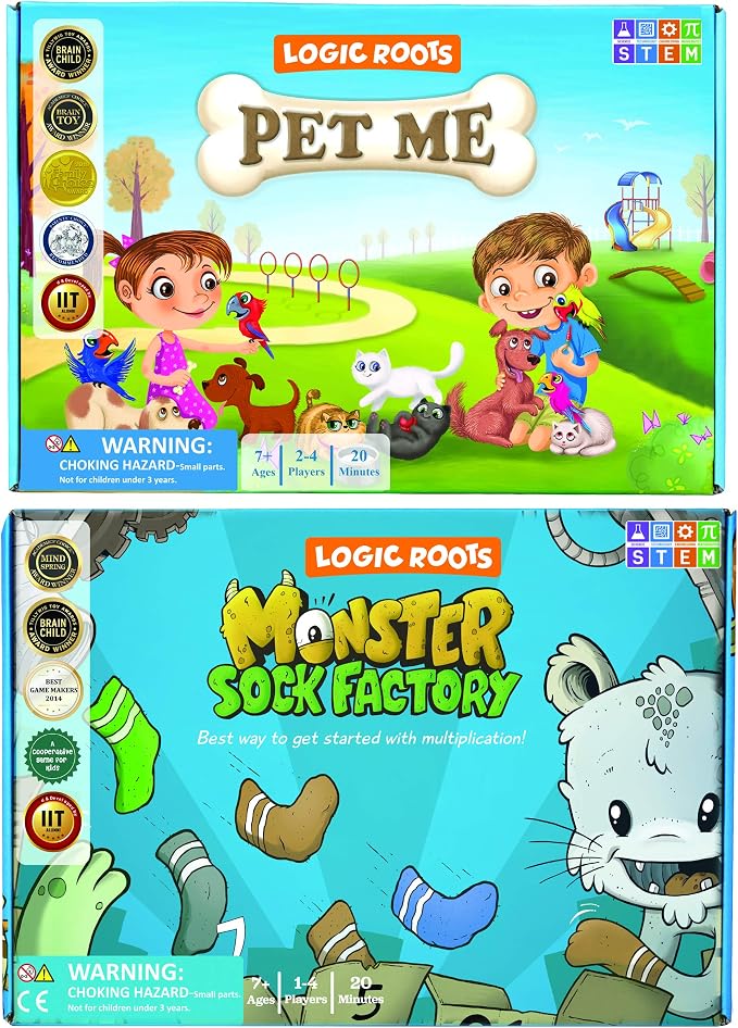 Two Math Games for Kids - Learn Addition, Subtraction, and Multiplication Table | Educational Games for Kids 5 and up for Kids (Pet Me + Monster Sock Factory)