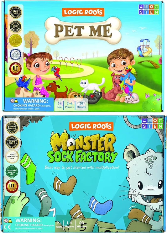 Two Math Games for Kids - Learn Addition, Subtraction, and Multiplication Table | Educational Games for Kids 5 and up for Kids (Pet Me + Monster Sock Factory)