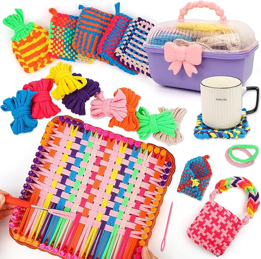 Upgraded Frame Weaving Loom Kit for Kids, Beginner Crochet Kit with 224 Loops, DIY Arts and Crafts Potholder Loom Knitting Projects, Toys for Ages 6-12, Ideas Birthday Gifts for Girls 7 8 9 10 11 13