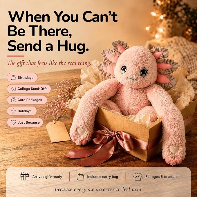 Huggle Healers Weighted Stuffed Animals for Adults, Teens and Kids - 36 Inch Long Plush Arms Pink Stuffed Animal for Hugs - 4.5lb Axolotl Plushies - Ula Axolotl