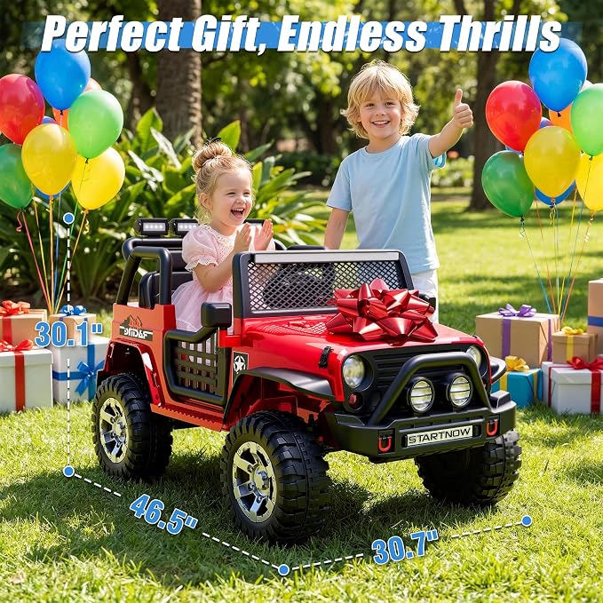 24V 4WD Ride on Truck Car w/800W Motors, Gift Flower, Remote Control, 2 Seater, 3 Speeds, Pop Music, Power 4 Wheels, 24 Volt Ride on Toy Cars for Big Kids Boys Girls, Red