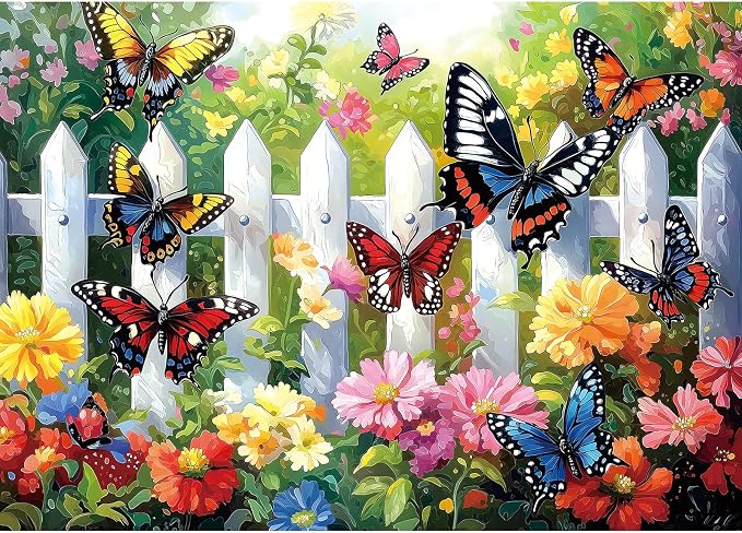 Puzzles for Adults 1000 Pieces, Colorful Garden Butterfly Jigsaw Puzzle for Family Decoration, Party Game, Finished Size 27.5" x 19.7"