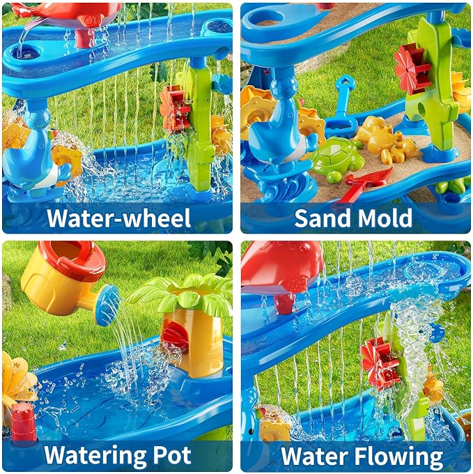 5-Tier Water Table for Toddlers 1-3 3-5, Water Table for Kids with Sand Beach Toys, Water and Sand Sensory Table Beach Outdoor Birthday Gifts Toys for Kids Toddlers Age 3 4 5 6 7 8 Boys Girls