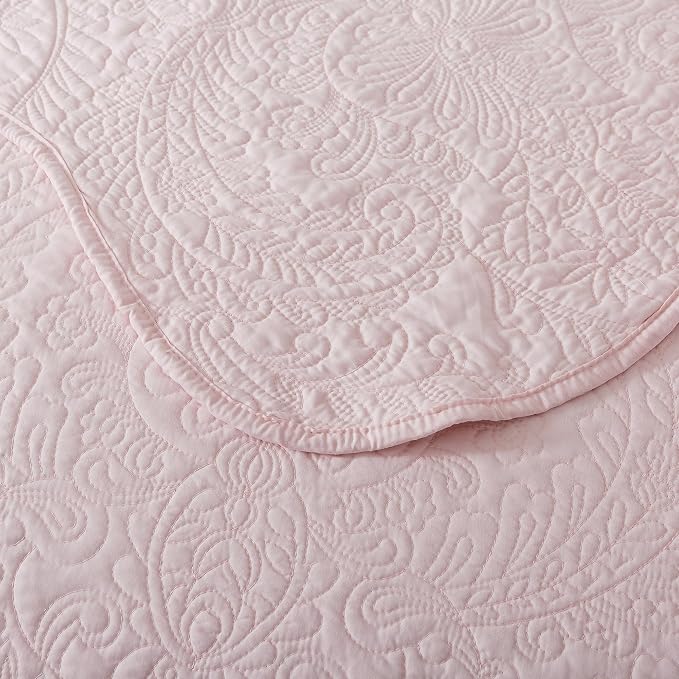 HoneiLife Queen Size Quilt Sets - 3 Piece Queen Quilt Bedding Set Microfiber Quilt Set Lightweight Bedspreads Reversible Coverlets Retro Bed Cover Floral Bedding Set All Season Quilts-Light Pink