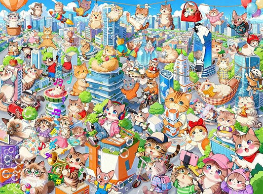 Puzzles for Kids Ages 6-8 8-10 Year Old - City Cats Themed, 200 Pieces Jigsaw Puzzles for Kids, Learning8-10 Educational Toys for Boys and Girls