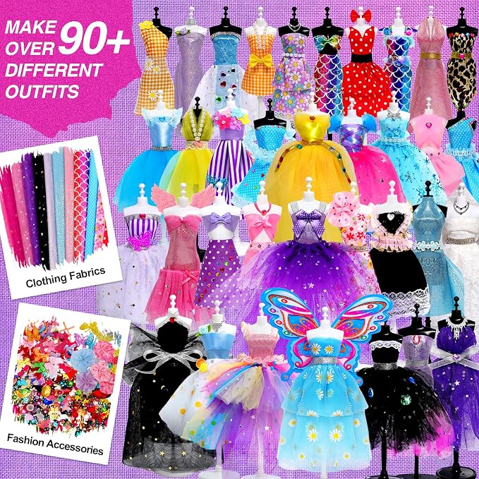 Sunrad 1500+ PCS Fashion Designer Kits for Girls with 6 Mannequins, DIY Arts & Crafts Sewing Kit for Kids Doll Clothes Making Toys, Birthday Gifts for Girls Age 6 7 8 9 10 11 12+