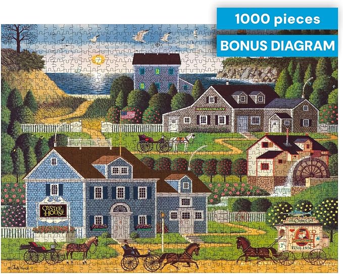 Buffalo Games Charles Wysocki - Sunset Bay - 1000 Piece Jigsaw Puzzle, 26.75 x 19.75 in - 1000 Piece Puzzle for Adults - Clean Cut Sections - Reference Poster Included